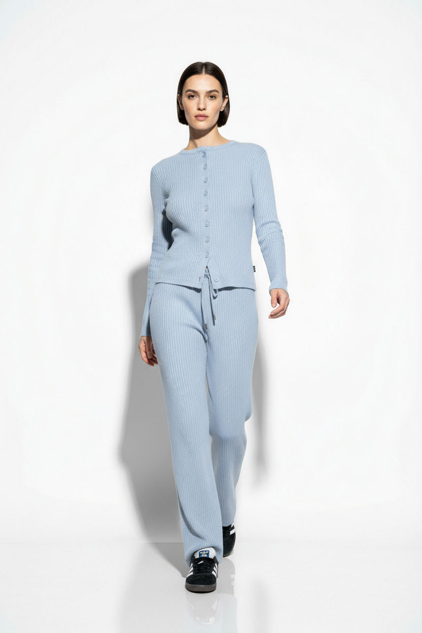 The Linear Rib Lounge Set in Light Blue