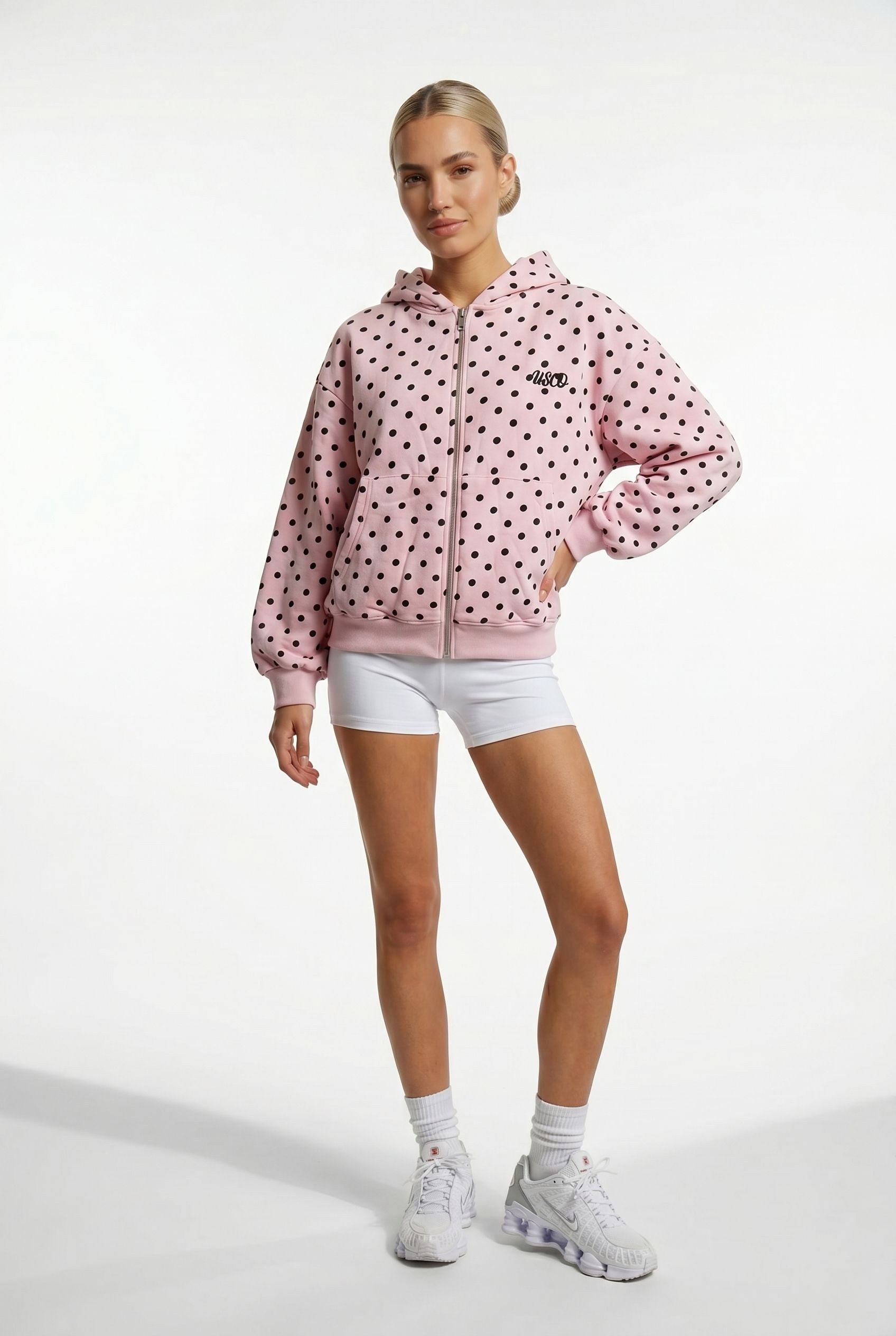 The Minnie zip up in Pink Polka Dot