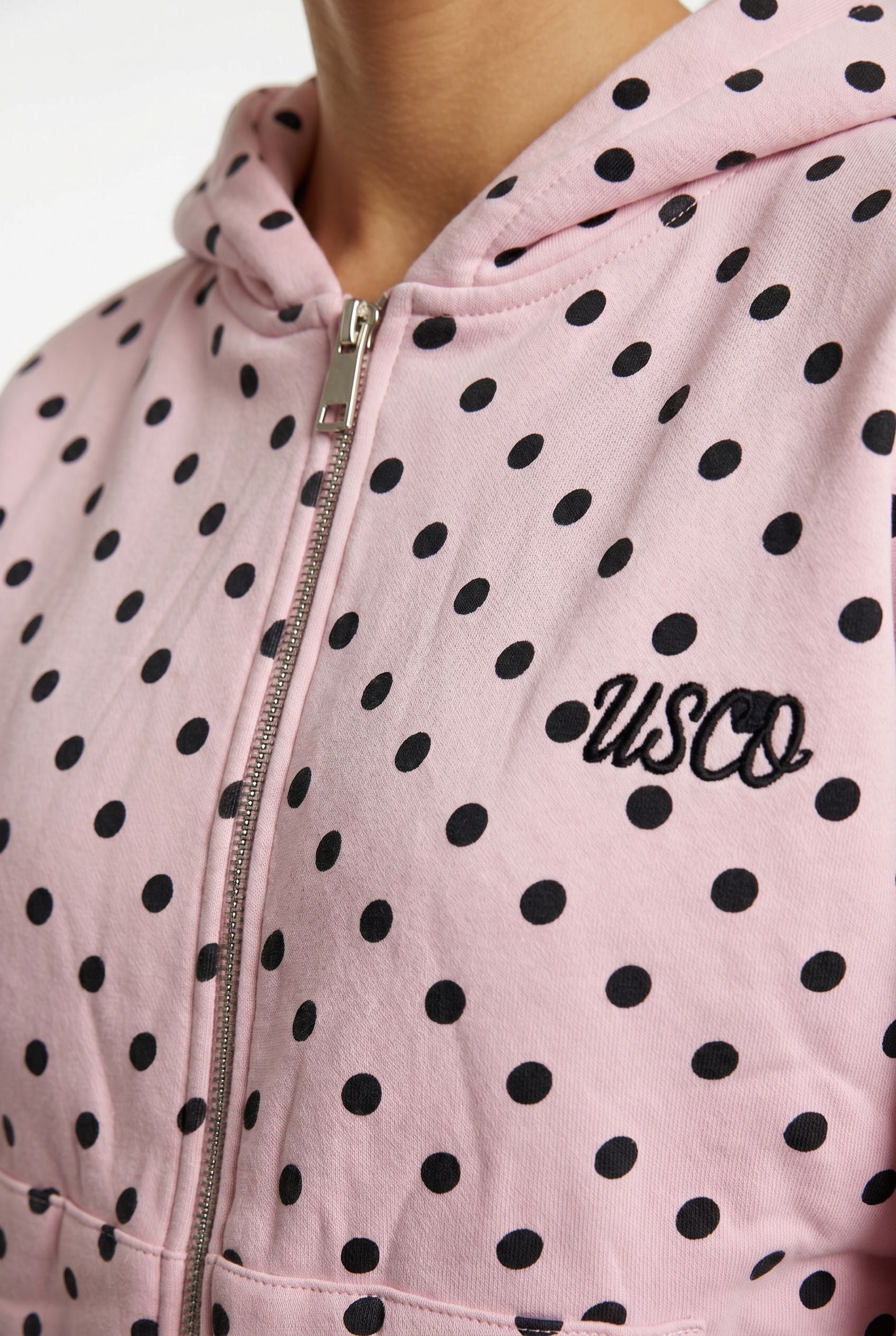 The Minnie zip up in Pink Polka Dot