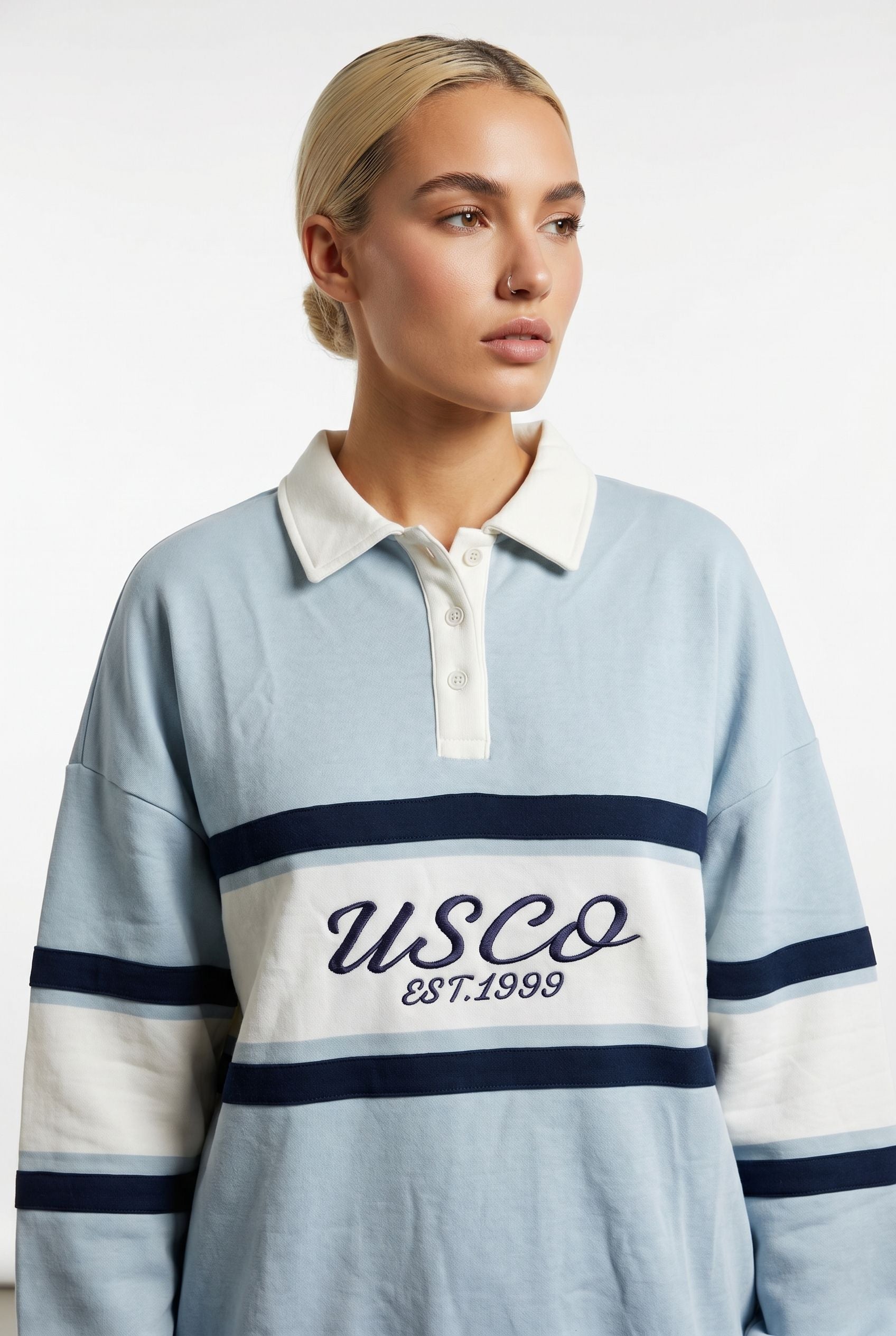 USCO Scandi Collared Pullover in Blue