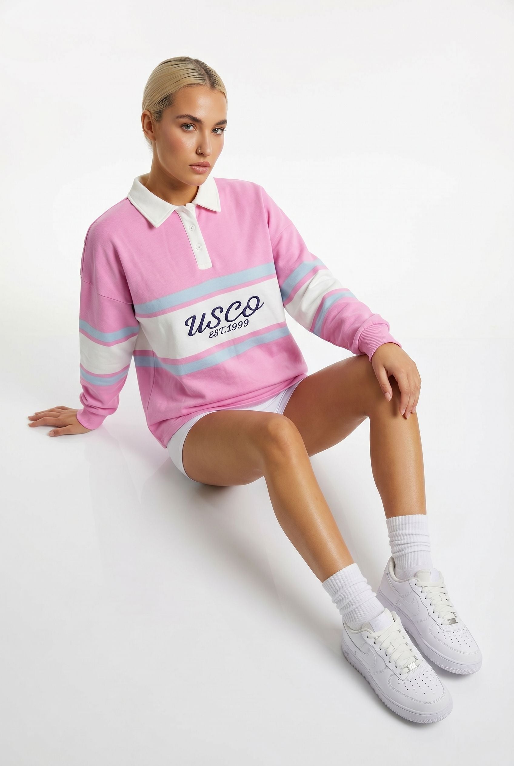 USCO Scandi Collared Pullover in Pink