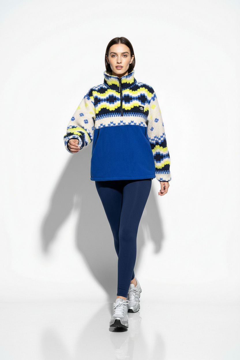 The Trek fleece in Neon Geo/ blue