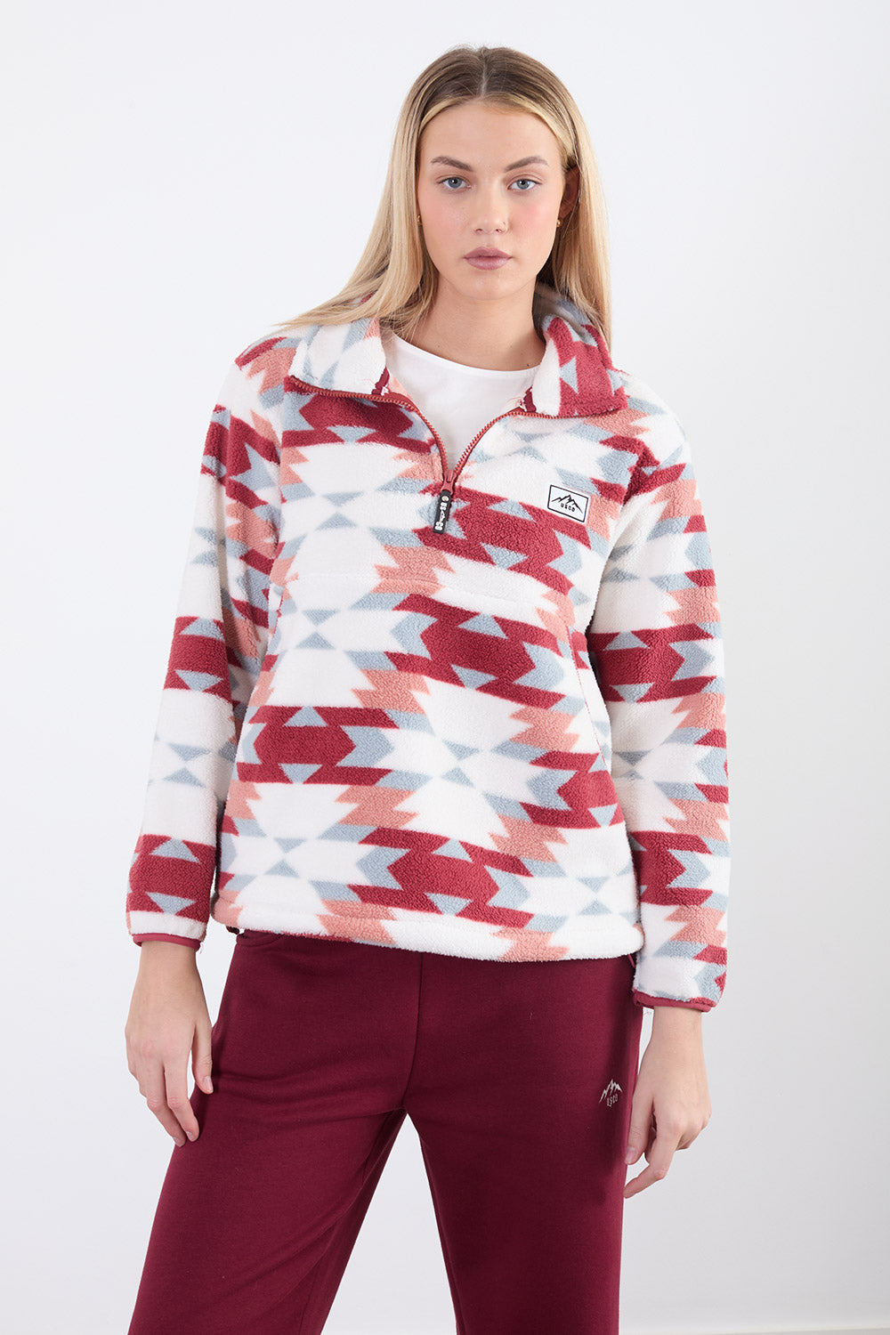The Trek fleece in Wine Abstract