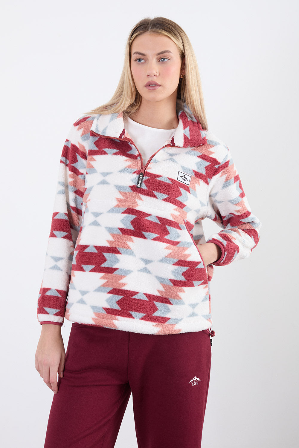 The Trek fleece in Wine Abstract