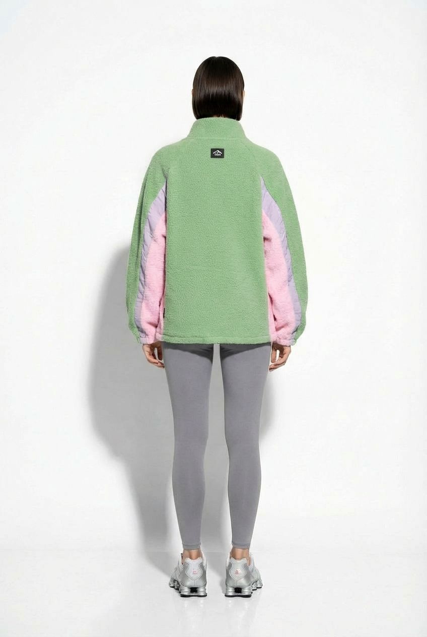 THE LUMI FULL-ZIP FLEECE IN GREEN AND MULTI COLOUR SLEEVES
