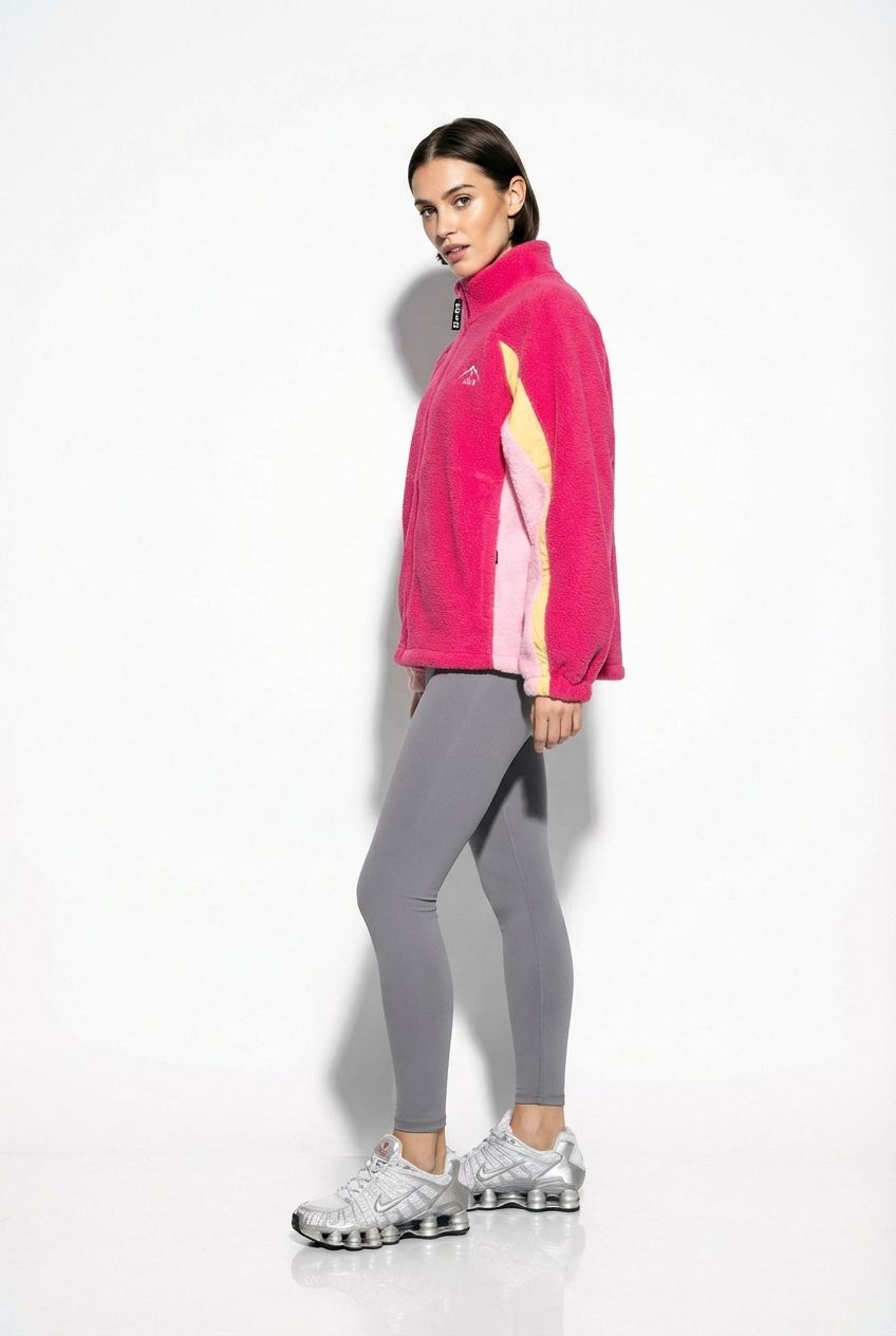 THE LUMI FULL-ZIP FLEECE IN PINK AND MULTI COLOUR SLEEVES