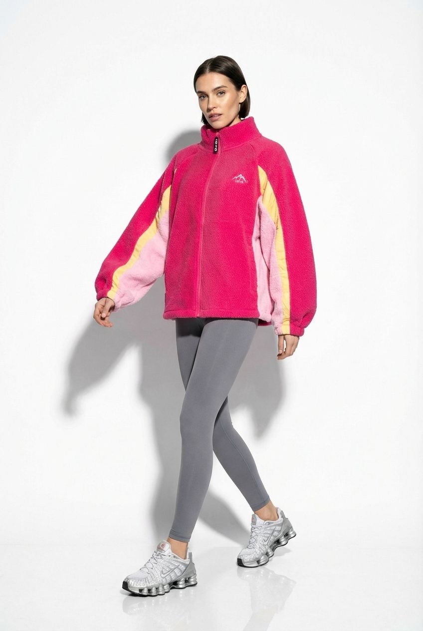 THE LUMI FULL-ZIP FLEECE IN PINK AND MULTI COLOUR SLEEVES