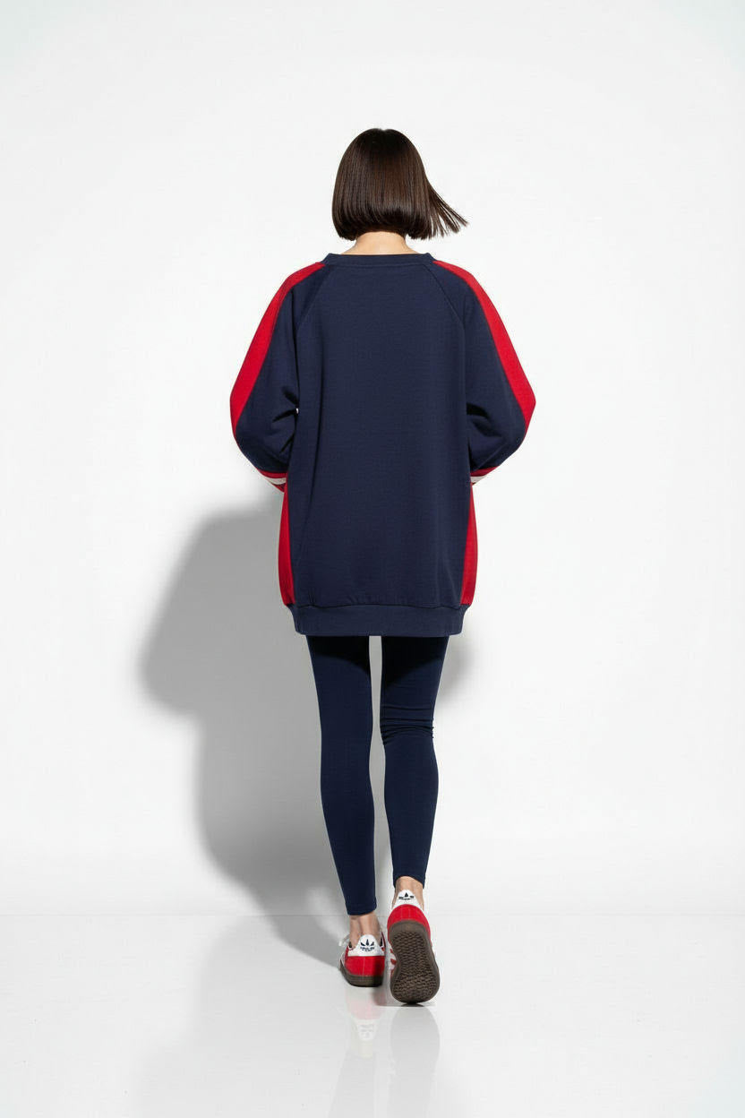 Varsity Oversized Sweatshirt Red Navy