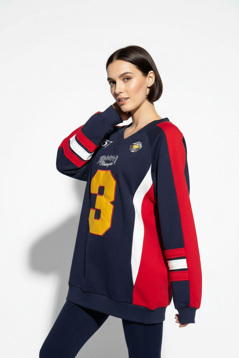 Varsity Oversized Sweatshirt Red Navy