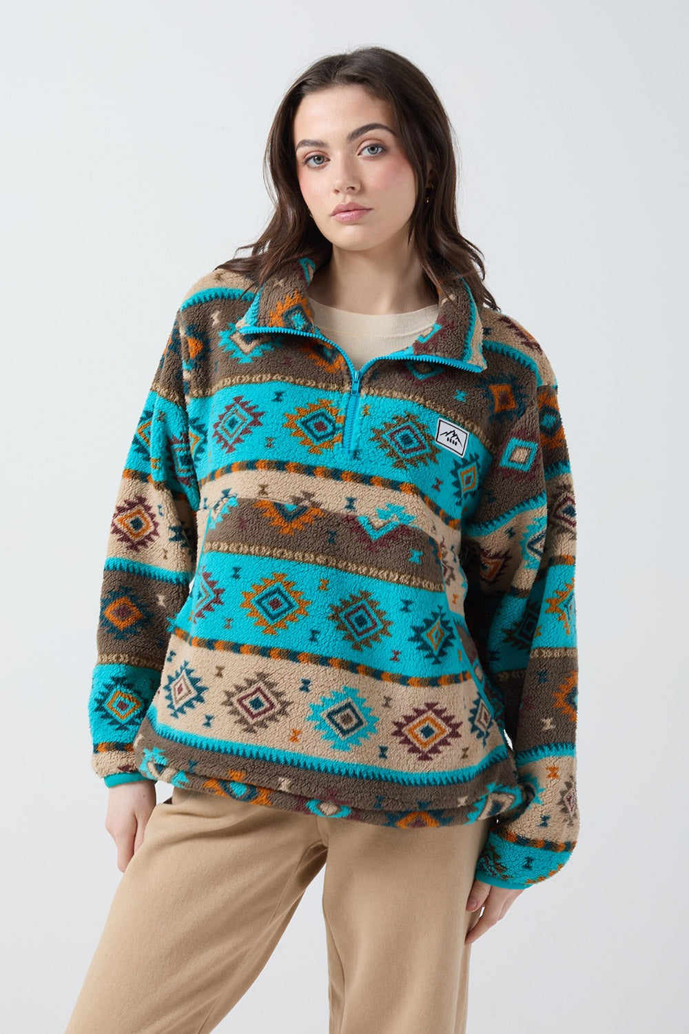Molly Fleece In Aqua Aztec
