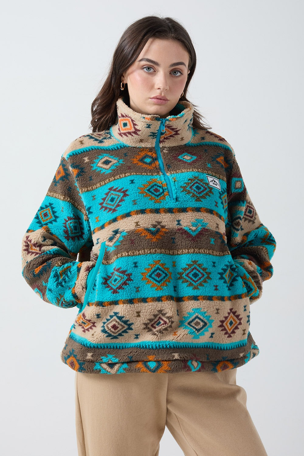 Molly Fleece In Aqua Aztec