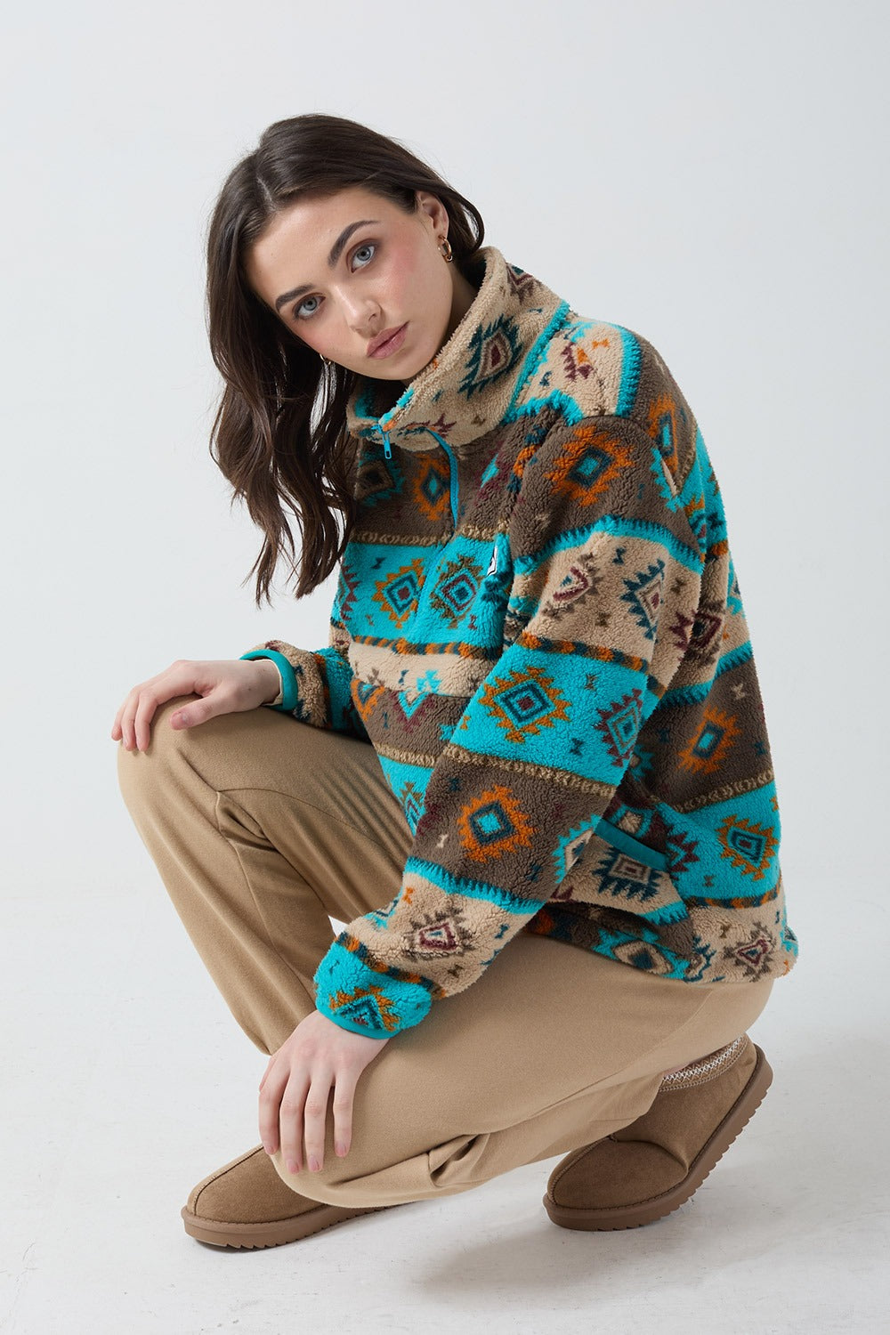 Molly Fleece In Aqua Aztec