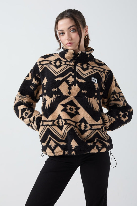 Molly contrast fleece in Black Aztec